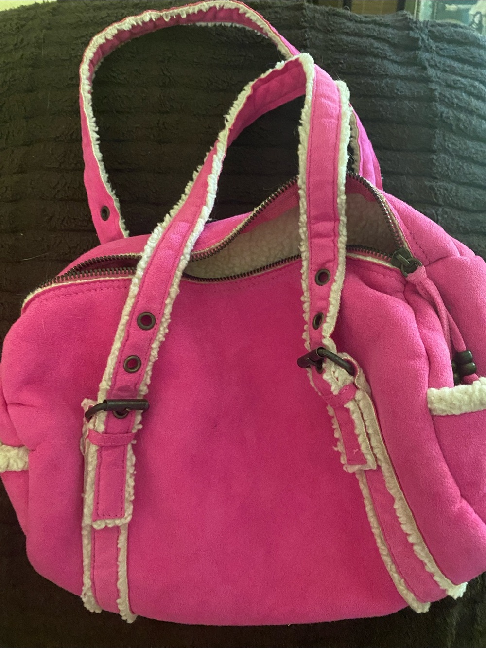 Old Navy Hot Pink Faux-Shearling Shoulder Tote